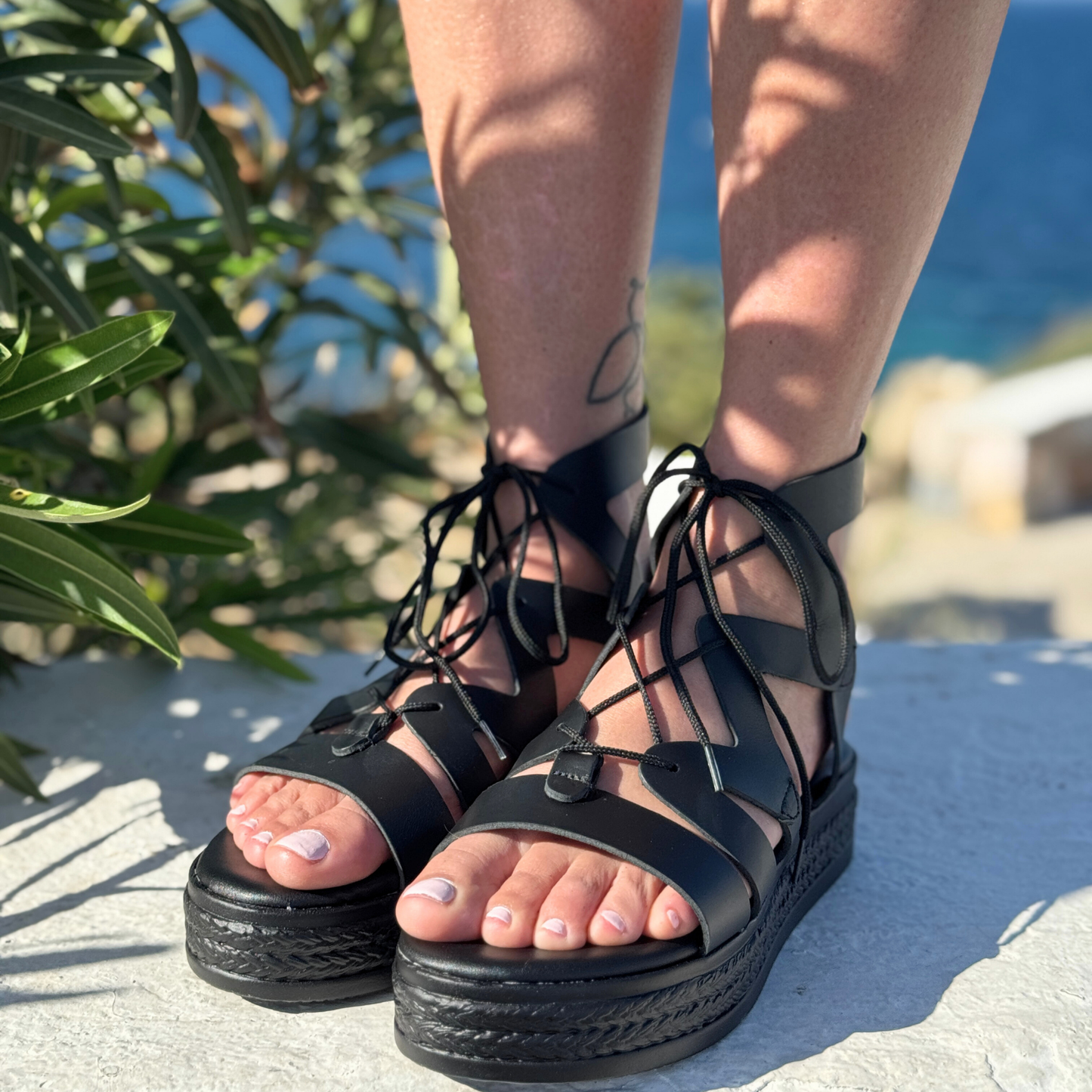 Midnight Lace Up Gladiators - Sandalea